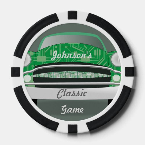 Retro Classic Green Personalized Car Poker Chips