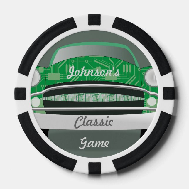 Retro Classic Green Personalized Car Poker Chips (Front)