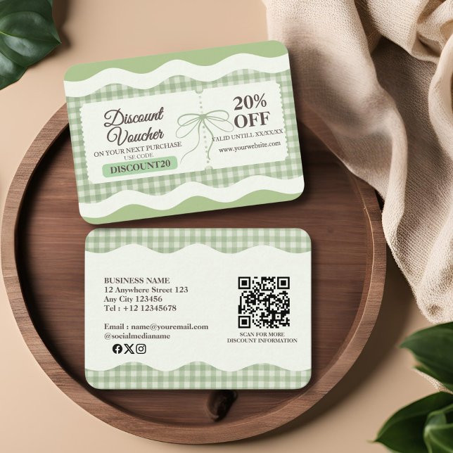 Retro Classic Green Plaid Ribbon  Discount Card (Creator Uploaded)