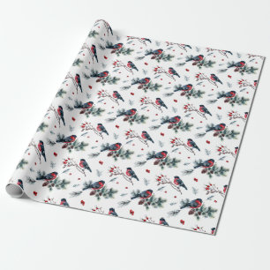 RETRO Classic Pine Cone Branch Christmas Birds Wrapping Paper