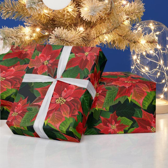 Retro Classic Poinsettia Christmas Holiday Gift Wrapping Paper (Holidays)