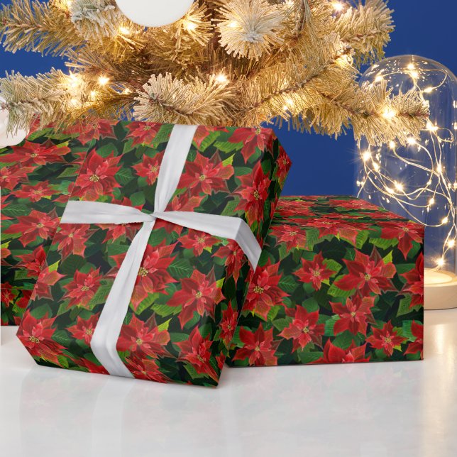 Retro Classic Poinsettia Christmas Holiday Gift Wrapping Paper (Holidays)