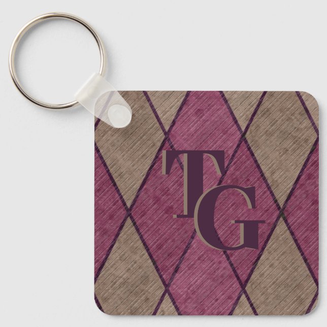 Retro Classic Purple Diamond Argyle Monogram Keychain (Front)