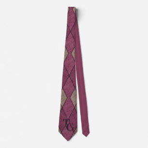 Retro Classic Purple Diamond Argyle Monogram Neck Tie