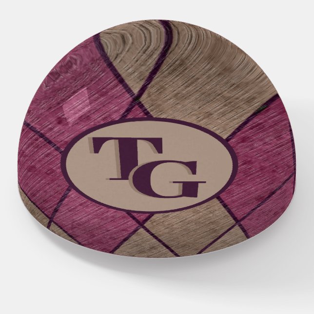 Retro Classic Purple Diamond Argyle Monogram Paperweight (Angled)