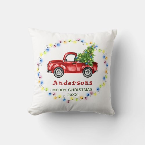 Retro Classic Red Christmas Truck Holiday Throw Pillow