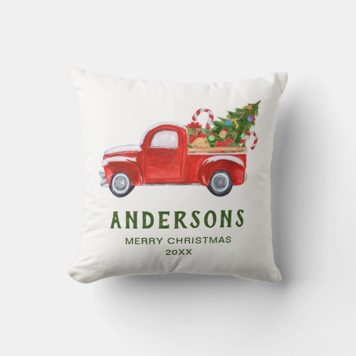 Retro Classic Red Christmas Truck Holiday Throw Pillow