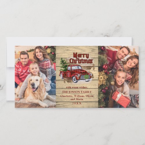Retro Classic Red Christmas Truck Rustic Greeting Holiday Card