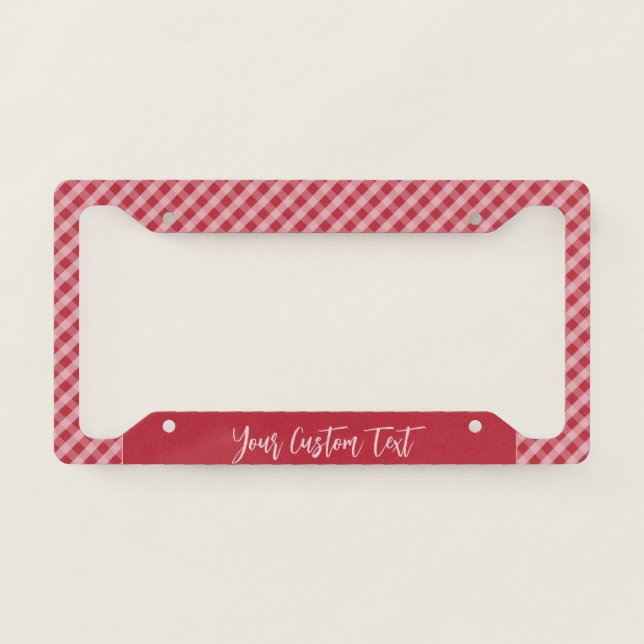 Retro Classic Red Gingham Checkered Pattern License Plate Frame (Front)