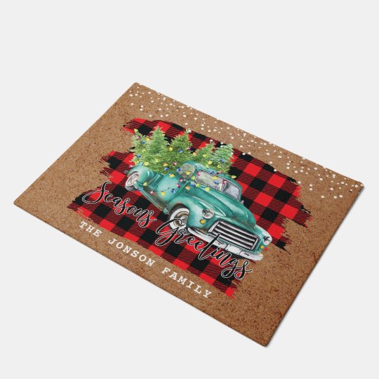 Retro Classic Rustic Christmas Farm Truck Holiday Doormat | Zazzle.com