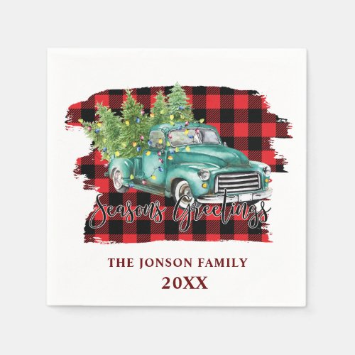 Retro Classic Rustic  Christmas Farm Truck Holiday Napkins