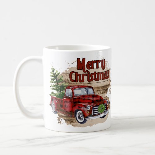 Retro Classic Rustic Christmas Red Farm Truck Coffee Mug