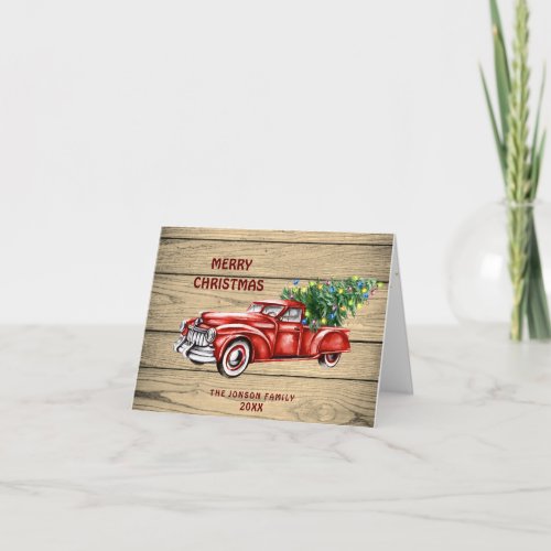 Retro Classic Rustic Christmas Red Truck Holiday Card