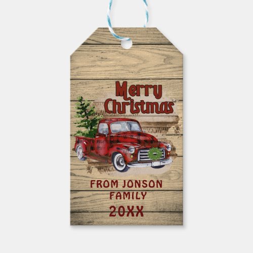 Retro Classic Rustic Christmas Red Truck Holiday Gift Tags