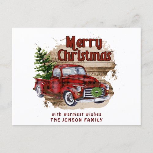Retro Classic Rustic Christmas Red Truck Holiday Postcard