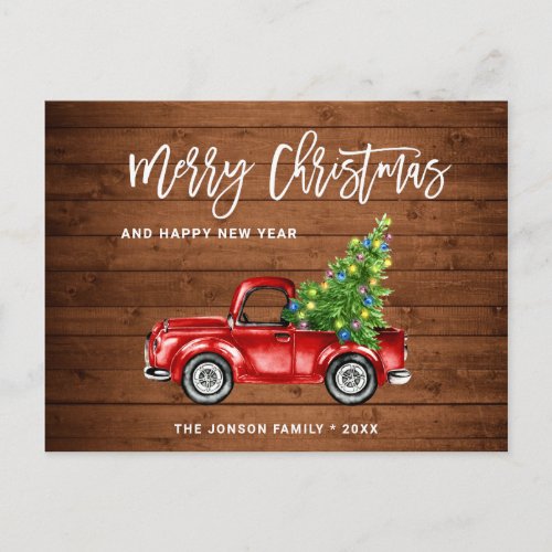 Retro Classic Rustic Christmas Red Truck Holiday Postcard