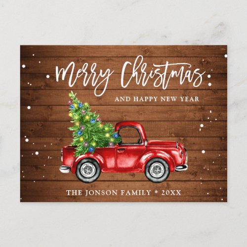 Retro Classic Rustic Christmas Red Truck Holiday Postcard