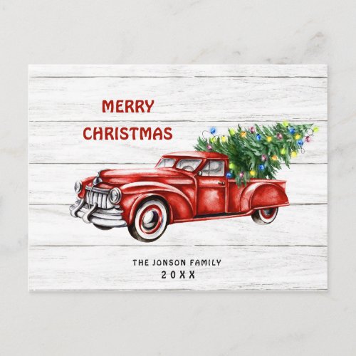 Retro Classic Rustic Christmas Red Truck Holiday Postcard