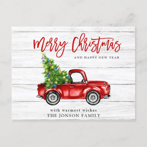 Retro Classic Rustic Christmas Red Truck Holiday Postcard