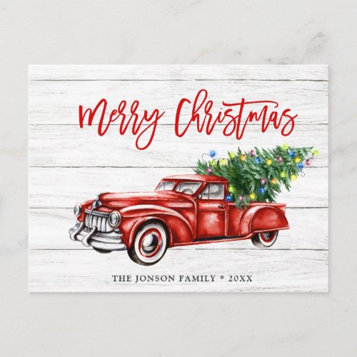 Retro Classic Rustic Christmas Red Truck Holiday Postcard