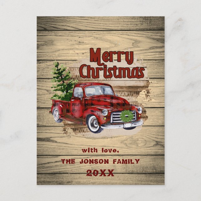 Retro Classic Rustic Christmas Red Truck Holiday Postcard (Front)