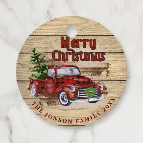 Retro Classic Rustic  Christmas Red Truck PHOTO Favor Tags