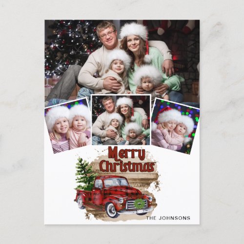 Retro Classic Rustic Christmas Red Truck PHOTO Postcard