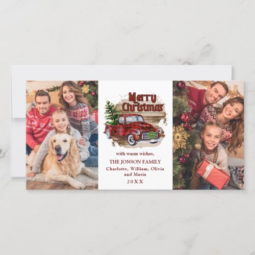Retro Classic Rustic  Red Christmas Truck Greeting Holiday Card