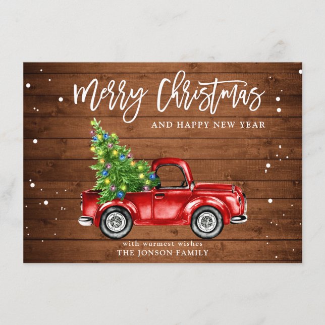 Retro Classic Rustic Red Truck Christmas Greeting Holiday Card (Front)