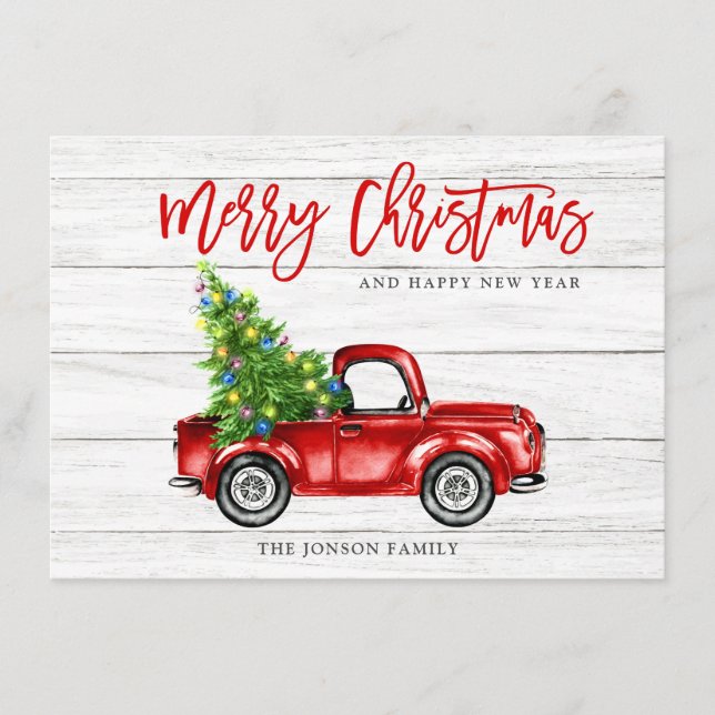 Retro Classic Rustic Red Truck Christmas Greeting Holiday Card (Front)