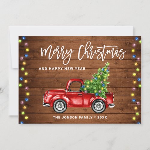 Retro Classic Rustic Red Truck Christmas Greeting Holiday Card
