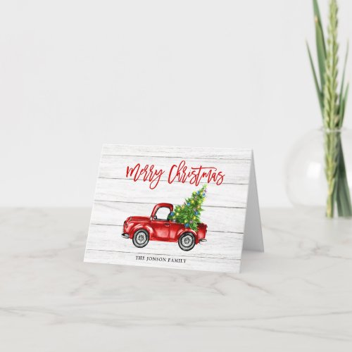 Retro Classic Rustic Red Truck Christmas Greeting Holiday Card