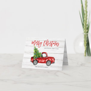 Retro Classic Rustic Red Truck Christmas Greeting Holiday Card