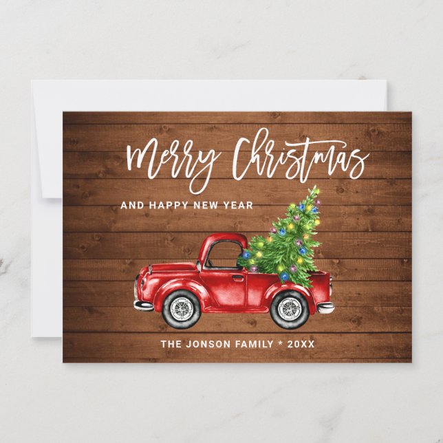 Retro Classic Rustic Red Truck Christmas Greeting Holiday Card (Front)