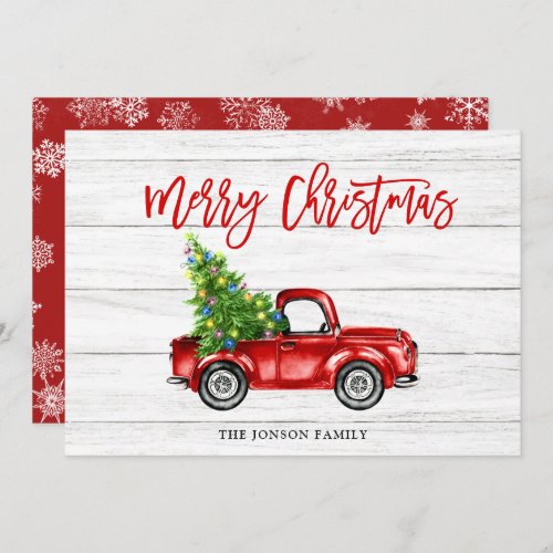 Retro Classic Rustic Red Truck Christmas Greeting Holiday Card