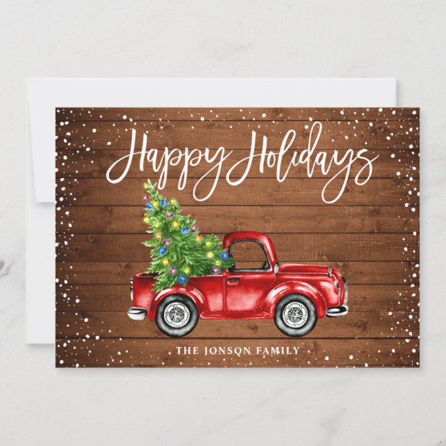 Retro Classic Rustic Red Truck Christmas Greeting Holiday Card (Front)
