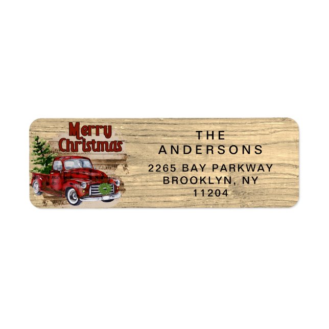 Retro Classic Rustic Wood Merry Christmas Truck Label (Front)