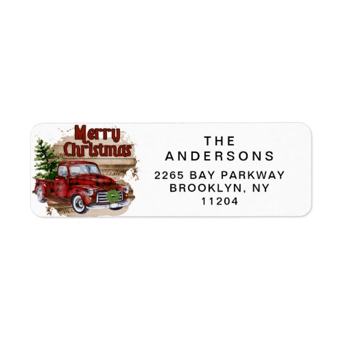 Retro Classic Rustic Wood Merry Christmas Truck Label