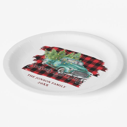 Retro Classic Rustic Wood Merry Christmas Truck Paper Plates