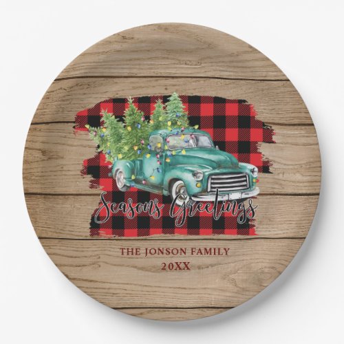 Retro Classic Rustic Wood Merry Christmas Truck Paper Plates