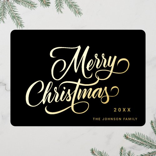 Retro Classic Sparkle Merry Christmas Gold Foil Holiday Card