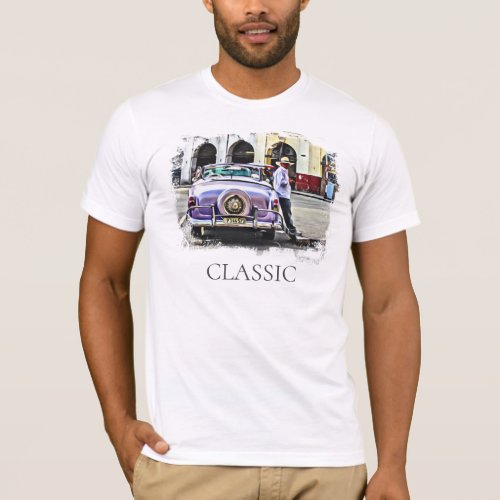  Retro Classic Vintage Antique Man Leaning Car T_Shirt