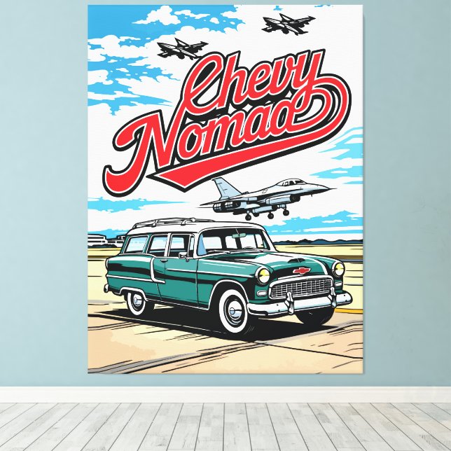 Retro Classic Wagon Sky Pop Art Illustration Print (Insitu(Wood Floor))