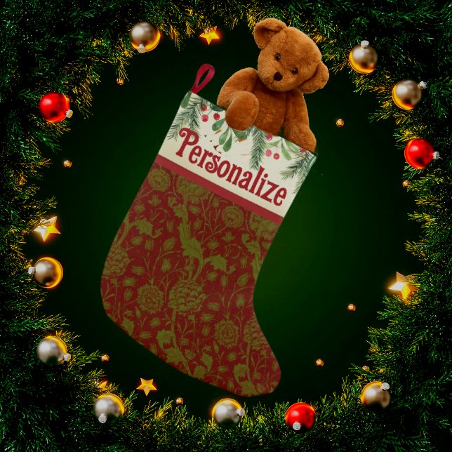 Retro Classic William Morris Red/Green Custom Small Christmas Stocking (Adorable stocking! Personalize it!)