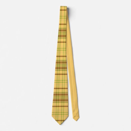 Retro Classic Yellow  Brown Plaid Pattern Mens Neck Tie