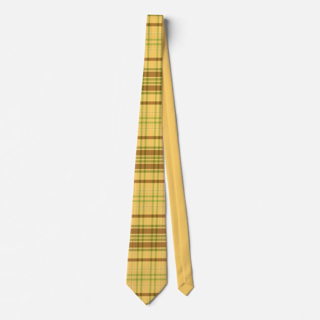 Retro Classic Yellow & Brown Plaid Pattern Men's Neck Tie (Front)