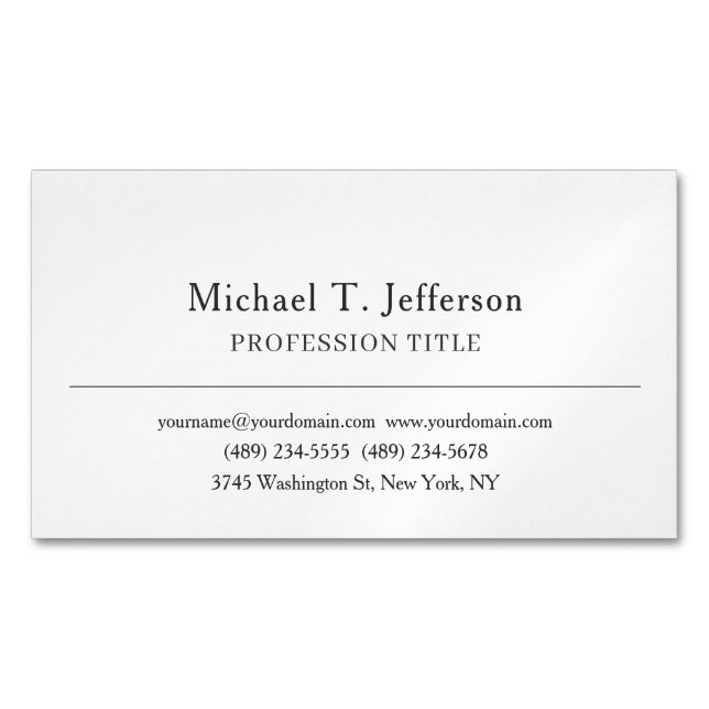 Retro Classical Elegant Plain Simple Black & White Business Card Magnet (Front)