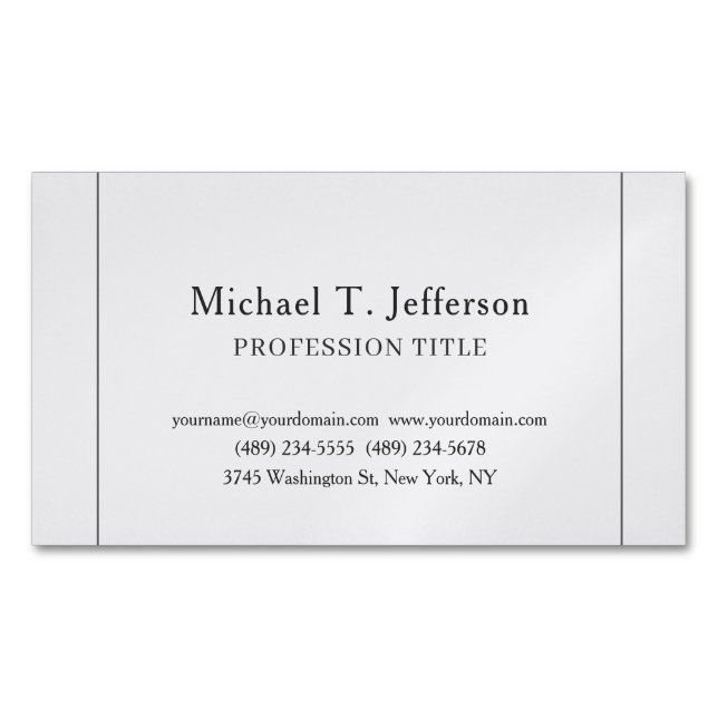 Retro Classical Elegant Plain Simple Grey Business Card Magnet (Front)