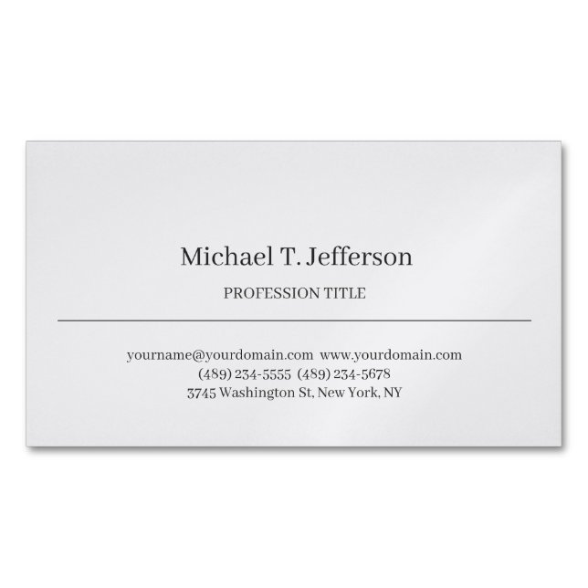 Retro Classical Elegant Plain Simple Grey Business Card Magnet (Front)