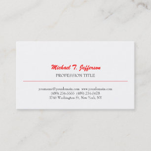 Retro Classical Elegant Plain Simple Red White Business Card